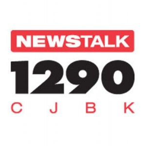 Newstalk 1290 CJBK logo which is simple lettering in red, white and black