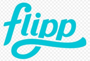 Flipp is written in turquoise script on a light checkerboard background