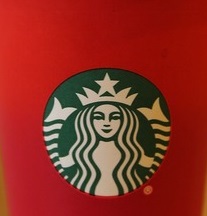 Starbucks logo on red background