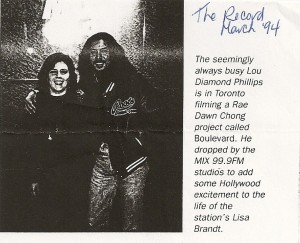 A clipping from The Record dated March 1994 with me and Lou Diamond Phillips and a little blurb about his visit to the radio station