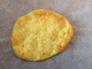 One finished, golden brown piece of cloud bread
