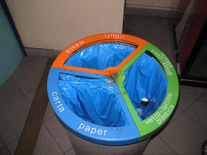 recycle materials container with separate areas for each type