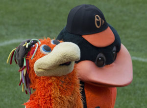 The orange, fuzzy mascots for the White Sox and the Orioles