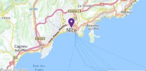 map of the Cote d'Azur showing Nice and the rest of the coast as well a Cagnes sur Mer