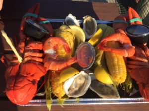 The Young's Lobster Pound special - two lobsters, two cobs of corn, shrimp, oysters and mussels all piled high in a pan