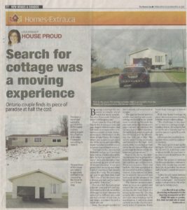 article from The Toronto Sun about the purchase and move of a house to Bayfield