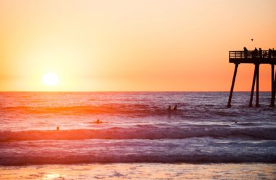 photo of a sunset over a calm beach