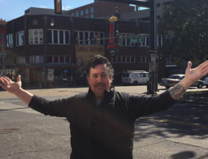 Derek under the Beale St sign in front of BB King's Blue Club