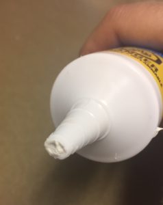 The end of a brand new tube of PolyFilla, snipped off and obviously used