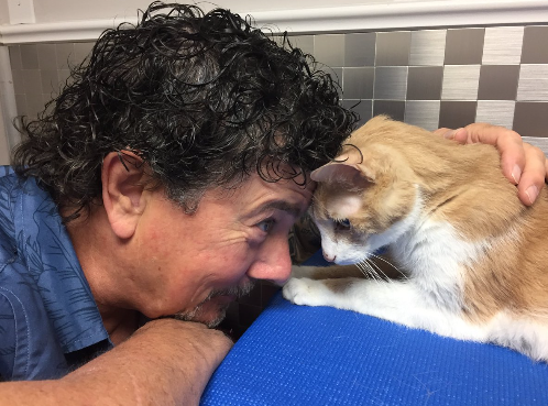 Derek and Spice nose to nose at the vet's office