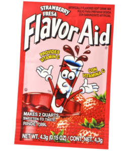 packet of FlavorAid in strawberry, claims to have lots of Vitamin C