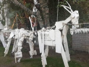 White reindeer made of metal scraps