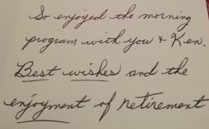 A card I received from a listener after announcing that I was leaving CJBK wishes me an enjoyable retirement
