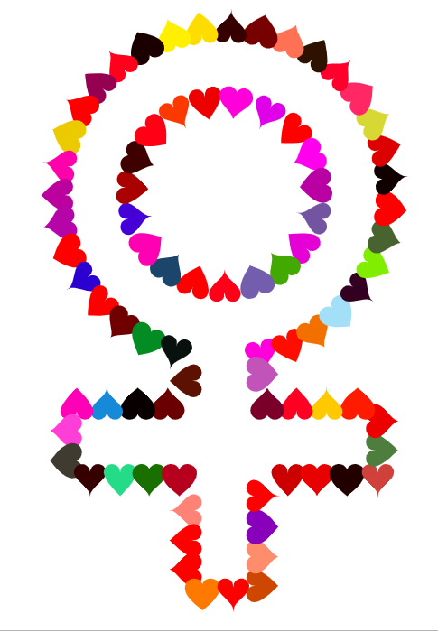 clipart symbol for women in a variety of coloured hearts