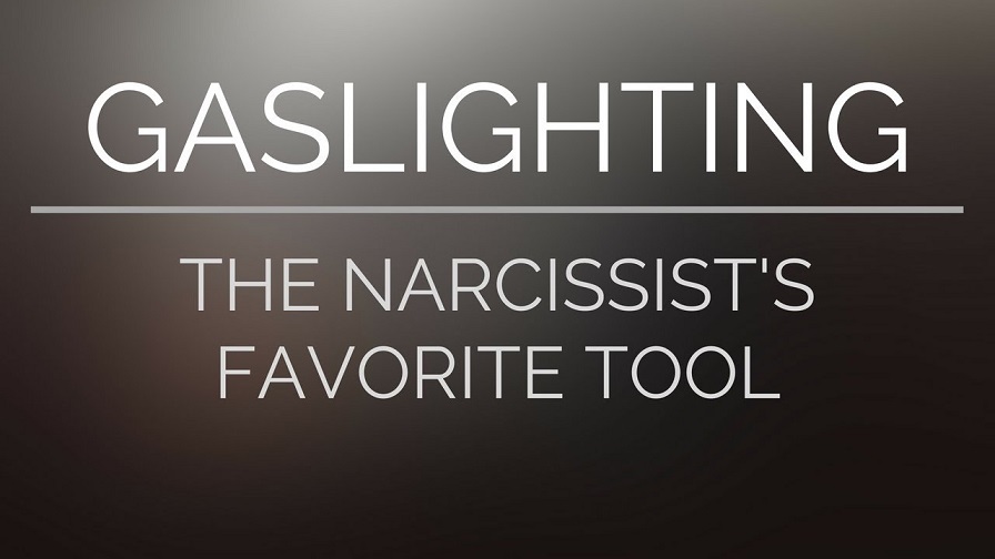 White lettering on grey background reads: Gaslighting, the narcissist's favorite tool