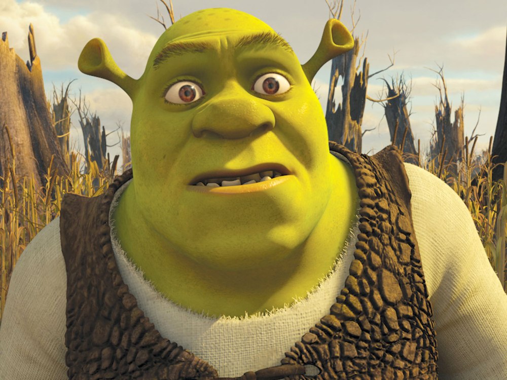 Head and shoulders of Shrek, the giant, green ogre from the movie of the same name.