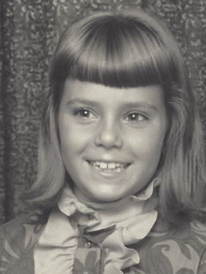 black and white photo of me around age 8