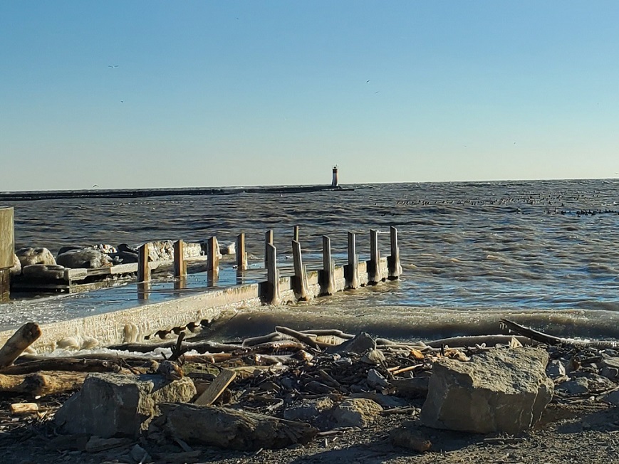 Port Stanley's pier jutting out into Lake Erie