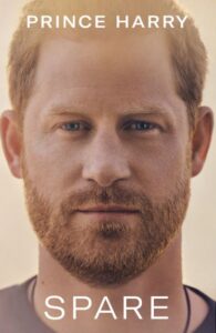 Cover of Prince Harry's book Spare features a closeup of his face.