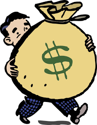 cartoon drawing of a man walking with a giant bag of money