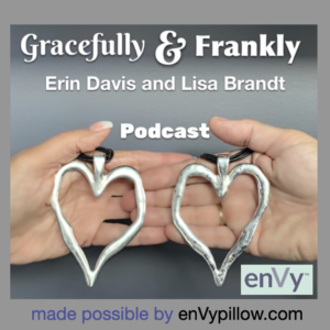 Gracefully and Frankly logo features our hands holding matching silver heart pendants.