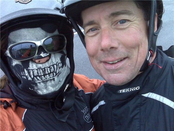 Me and Derek. I'm wearing a skeleton mask under my visor and helmet because I was cold. From our first Cape Breton trip.