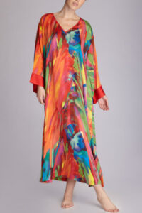multi-colour caftan on a model