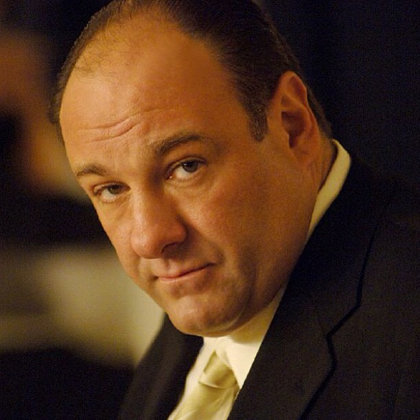 James Gandolfini in closeup, start of The Sopranos.