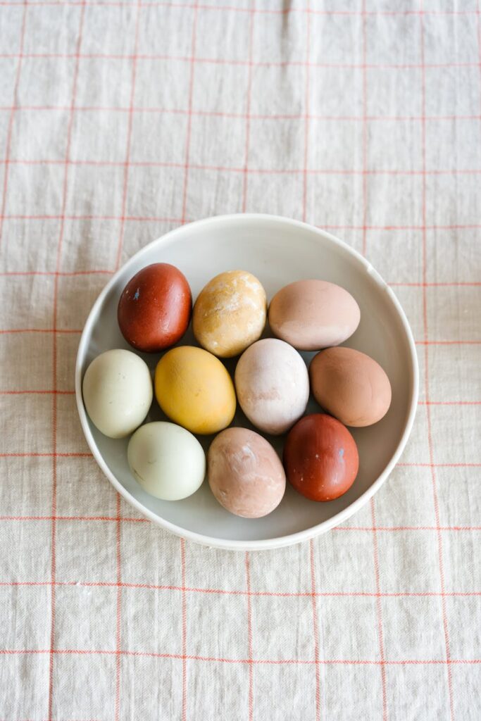 colorful easter eggs on ceramic plate