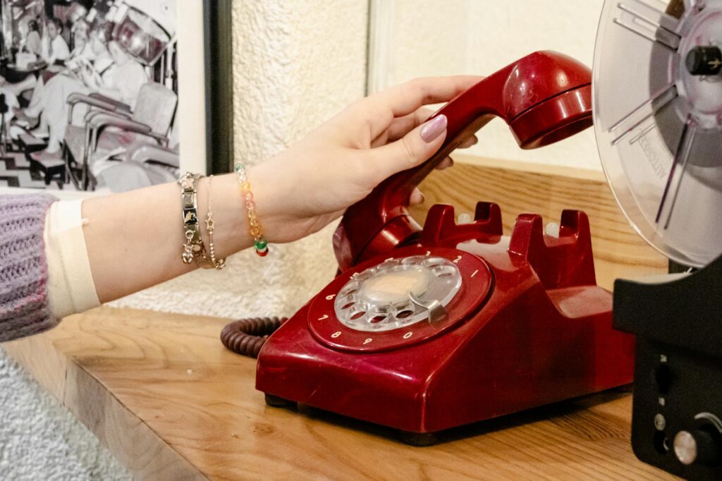 vintage red rotary phone in istanbul setting
