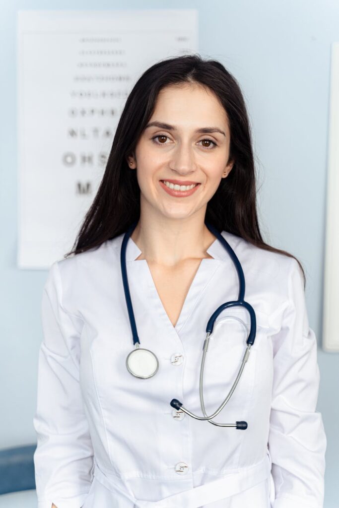 woman in blue and white stethoscope