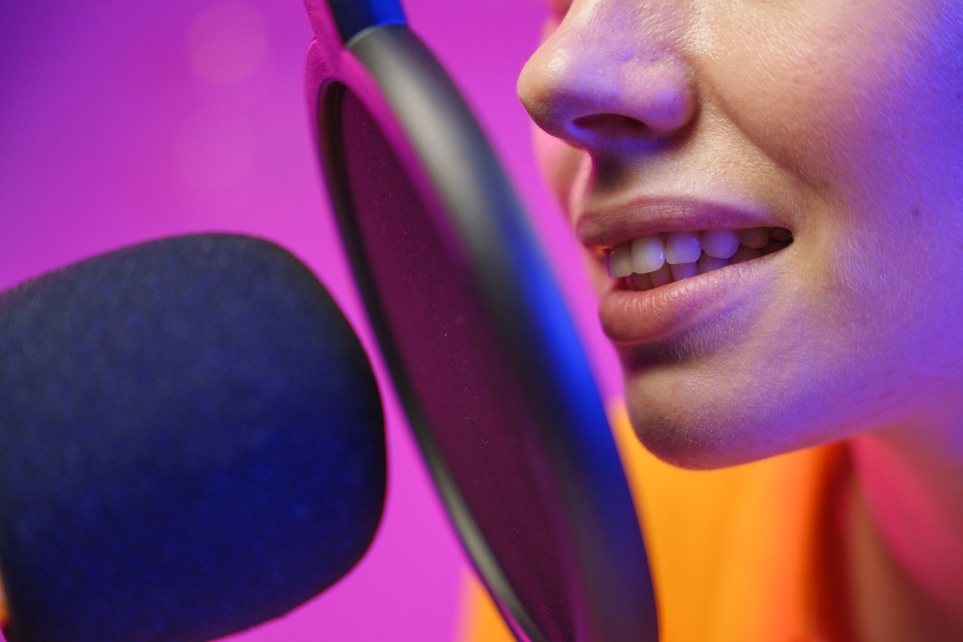 woman close to microphone